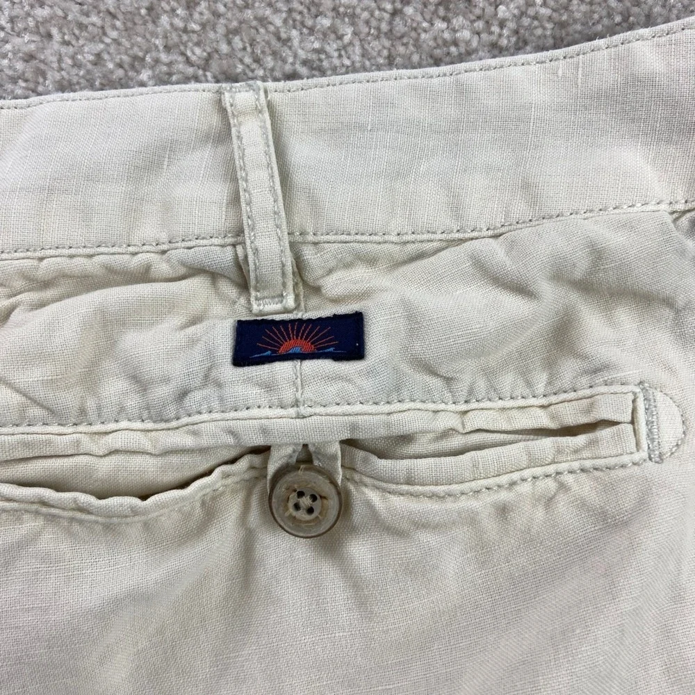 Faherty Shorts Mens 35(Fits 36) Beige Linen Blend Flat Front Casual Summer Beach